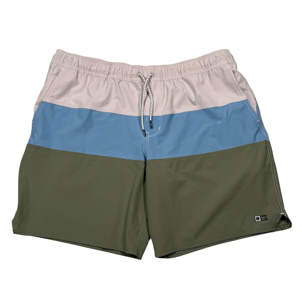 Salty Crew Board Shorts Men's XL Colorblock Swim Trunks Blue Green Gray Surf